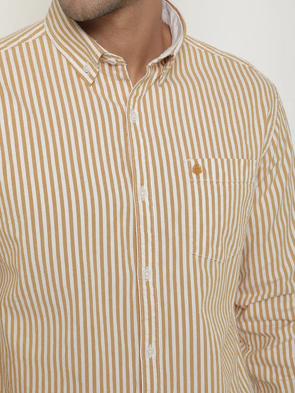 Mettle Men Brown Opaque Striped Casual Shirt