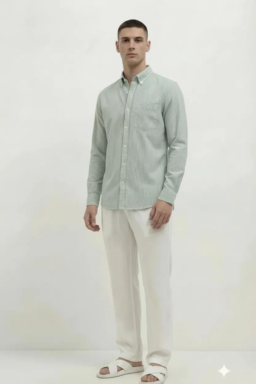 Men Fern Striped Button-Down Collar Shirt