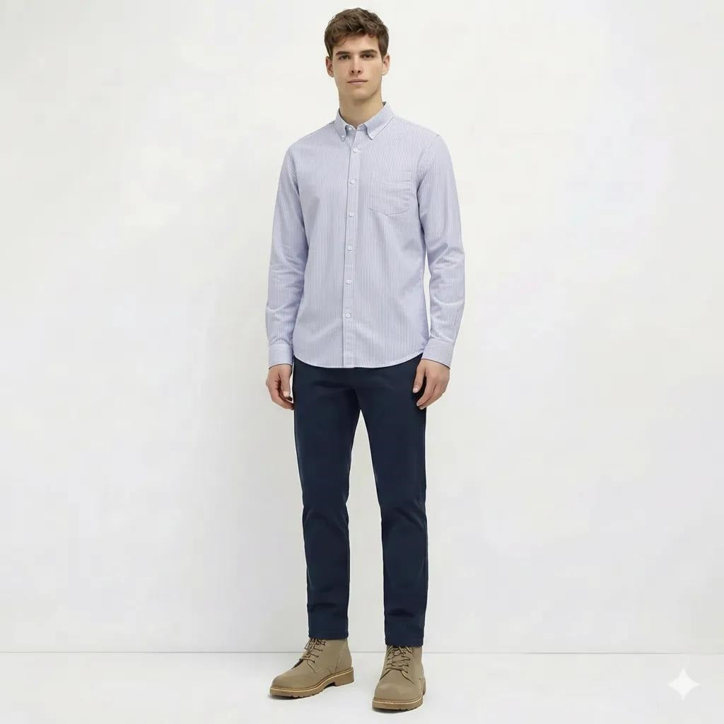 Men Navy Striped Casual Shirt