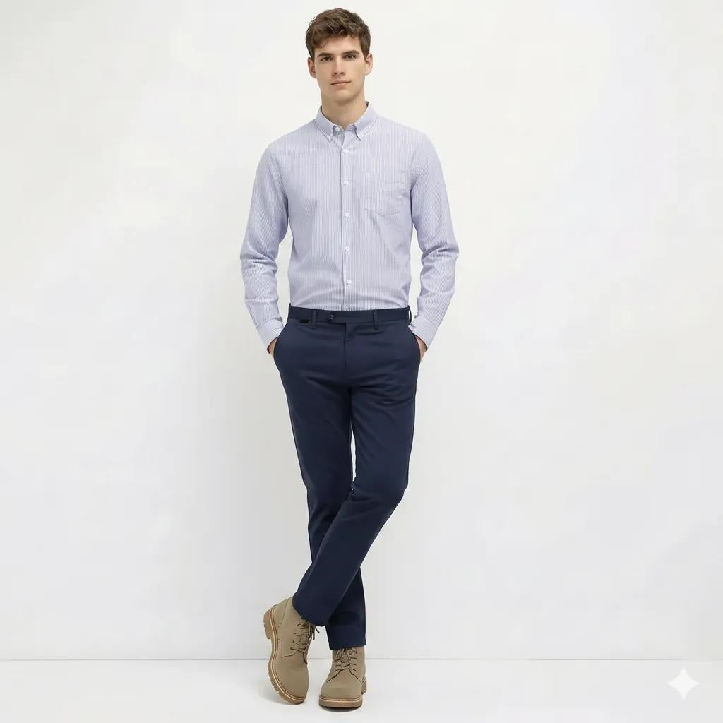 Men Navy Striped Casual Shirt