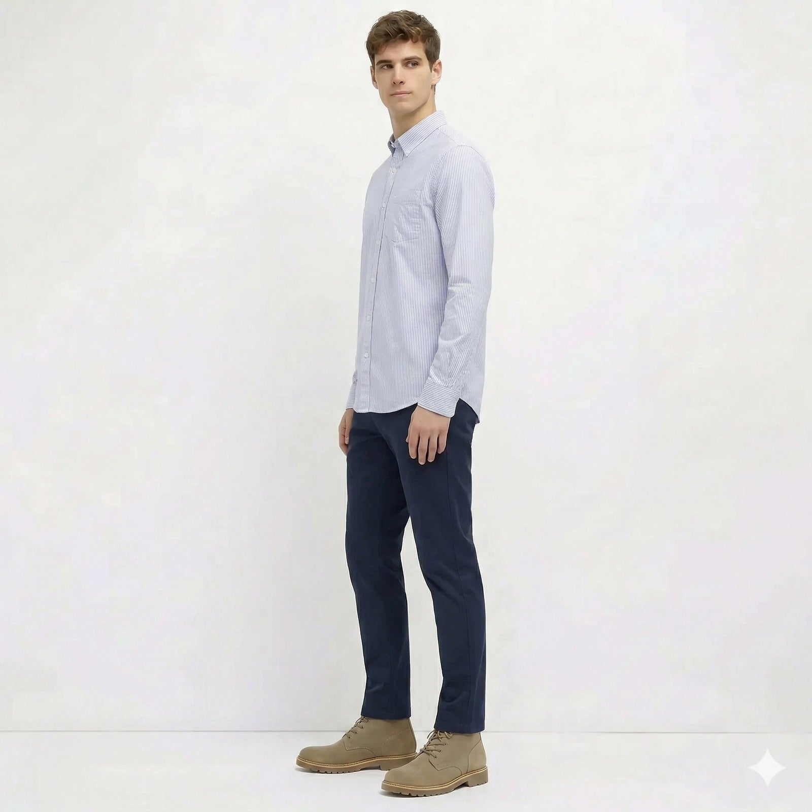 Men Navy Striped Casual Shirt