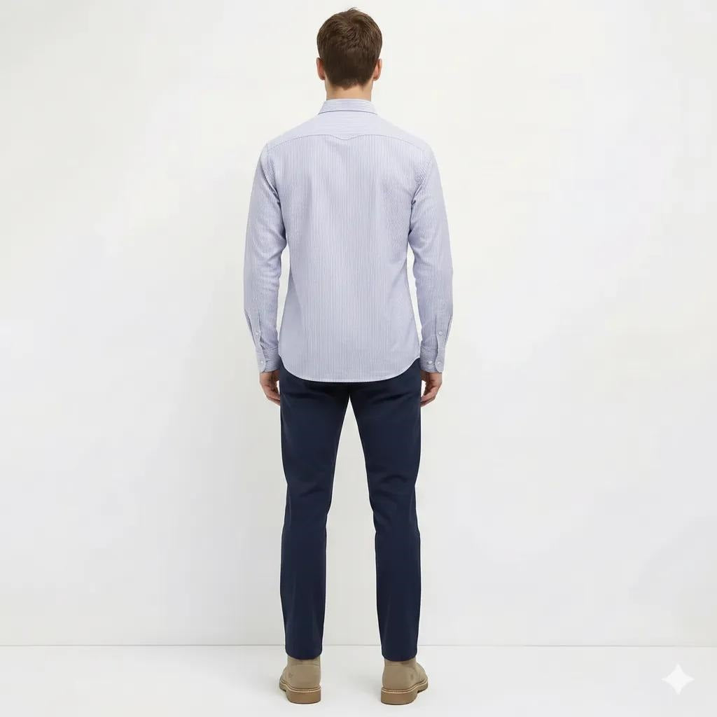 Men Navy Striped Casual Shirt