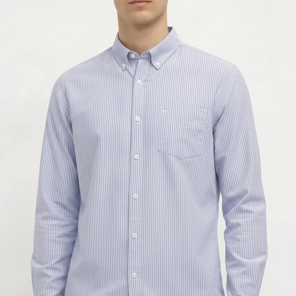 Men Navy Striped Casual Shirt