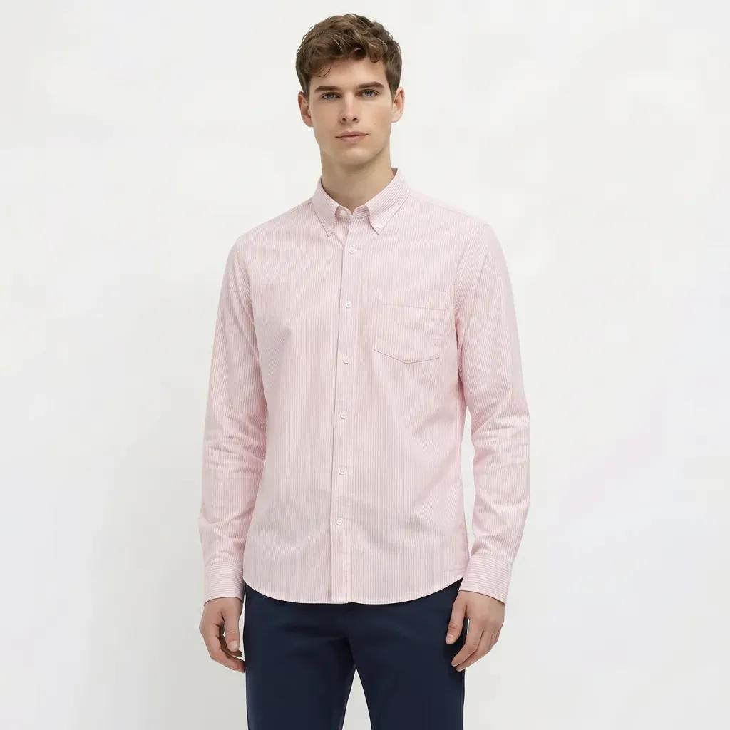 Men Peach Striped Casual Shirt