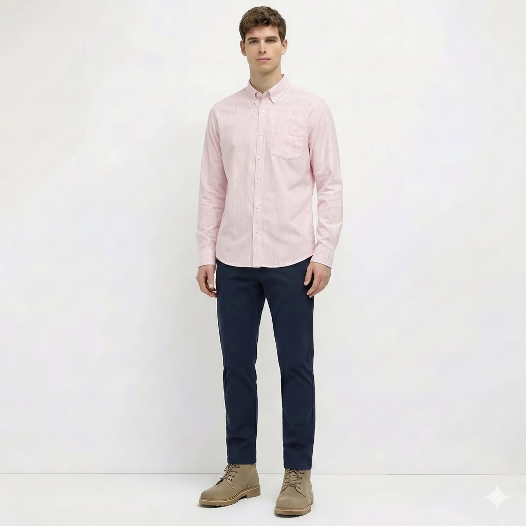 Men Peach Striped Casual Shirt