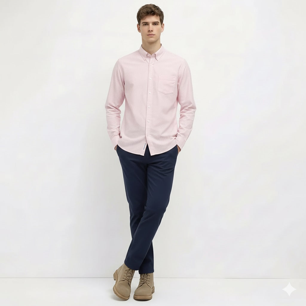 Men Peach Striped Casual Shirt