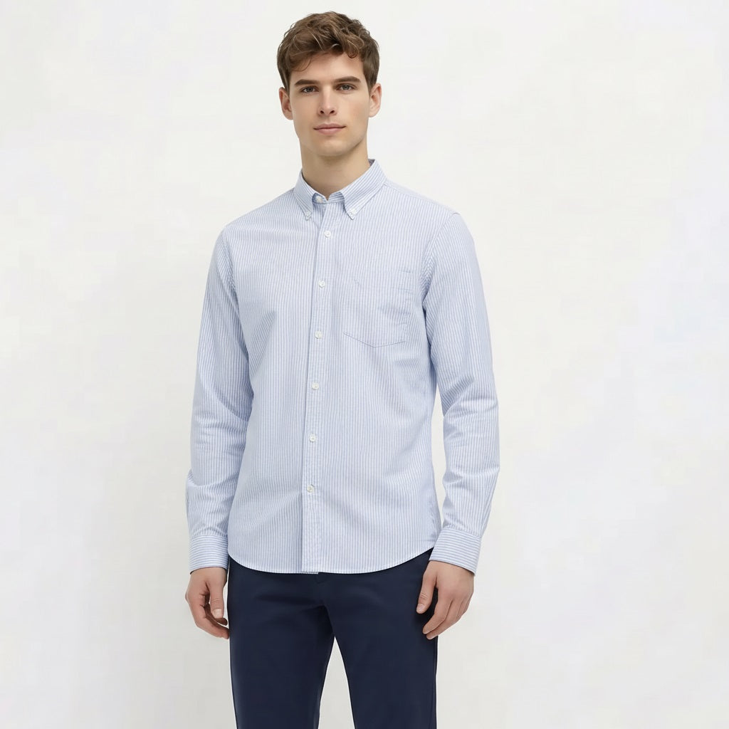 Men Sky Blue Striped Casual Shirt