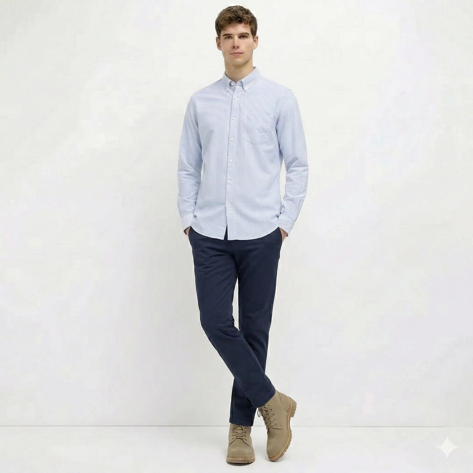 Men Sky Blue Striped Casual Shirt
