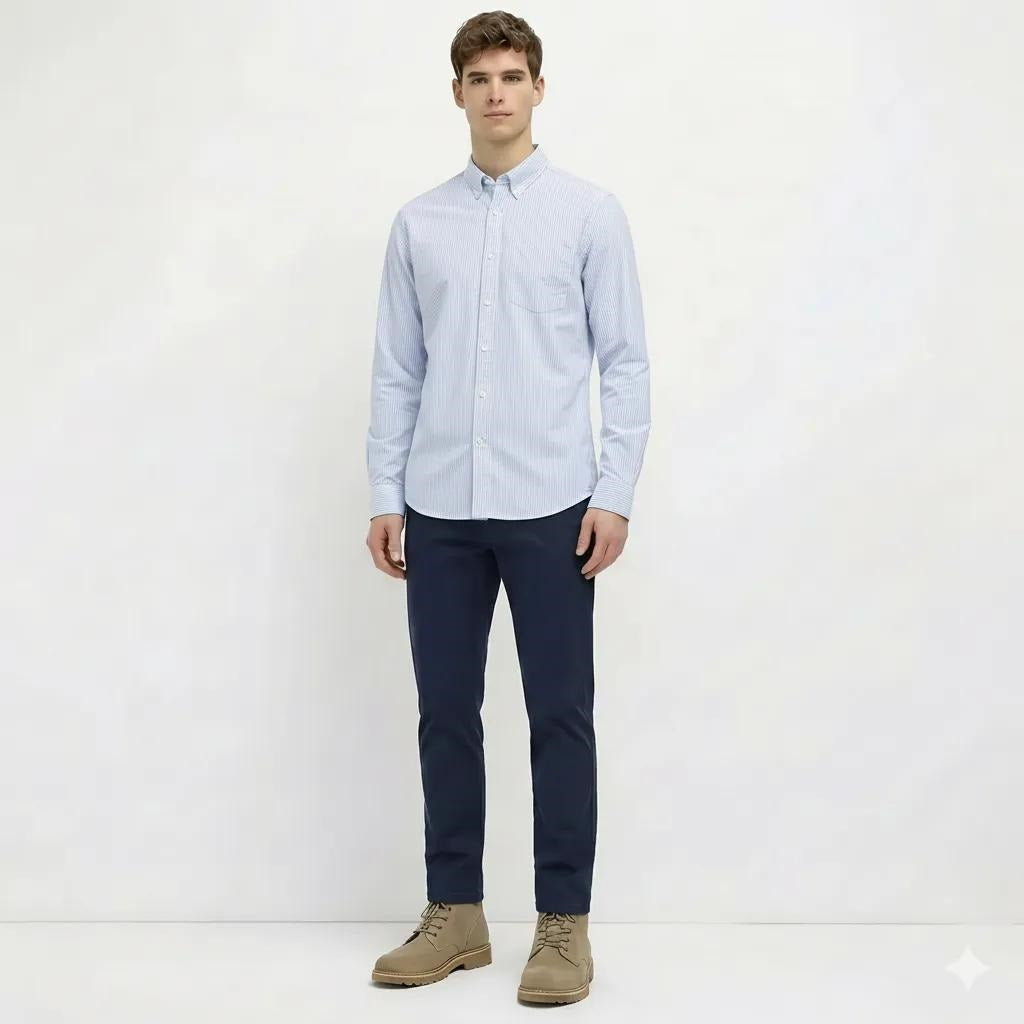 Men Sky Blue Striped Casual Shirt