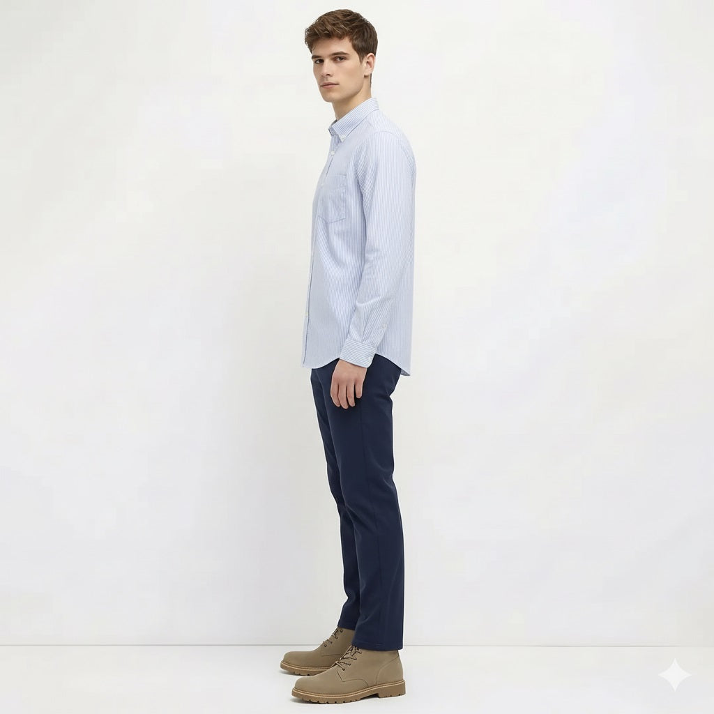 Men Sky Blue Striped Casual Shirt