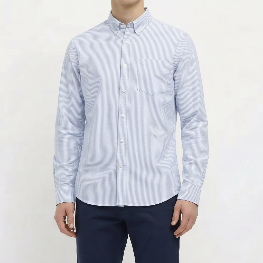 Men Sky Blue Striped Casual Shirt