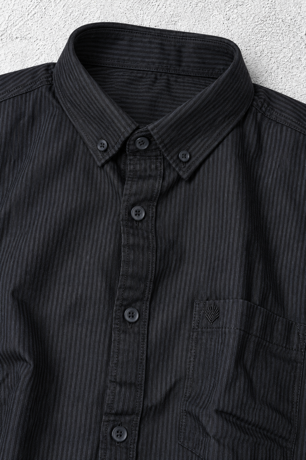 Men's Black Oxford Shirt with Subtle Stripes | Full Sleeves and Button-Down Collar