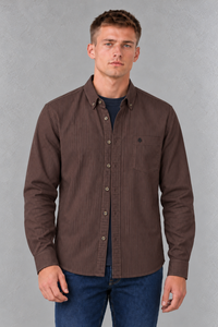 Men's Regular Fit Oxford Striped Full Sleeve Shirt with Button-Down Collar and Chest Pocket – Espresso