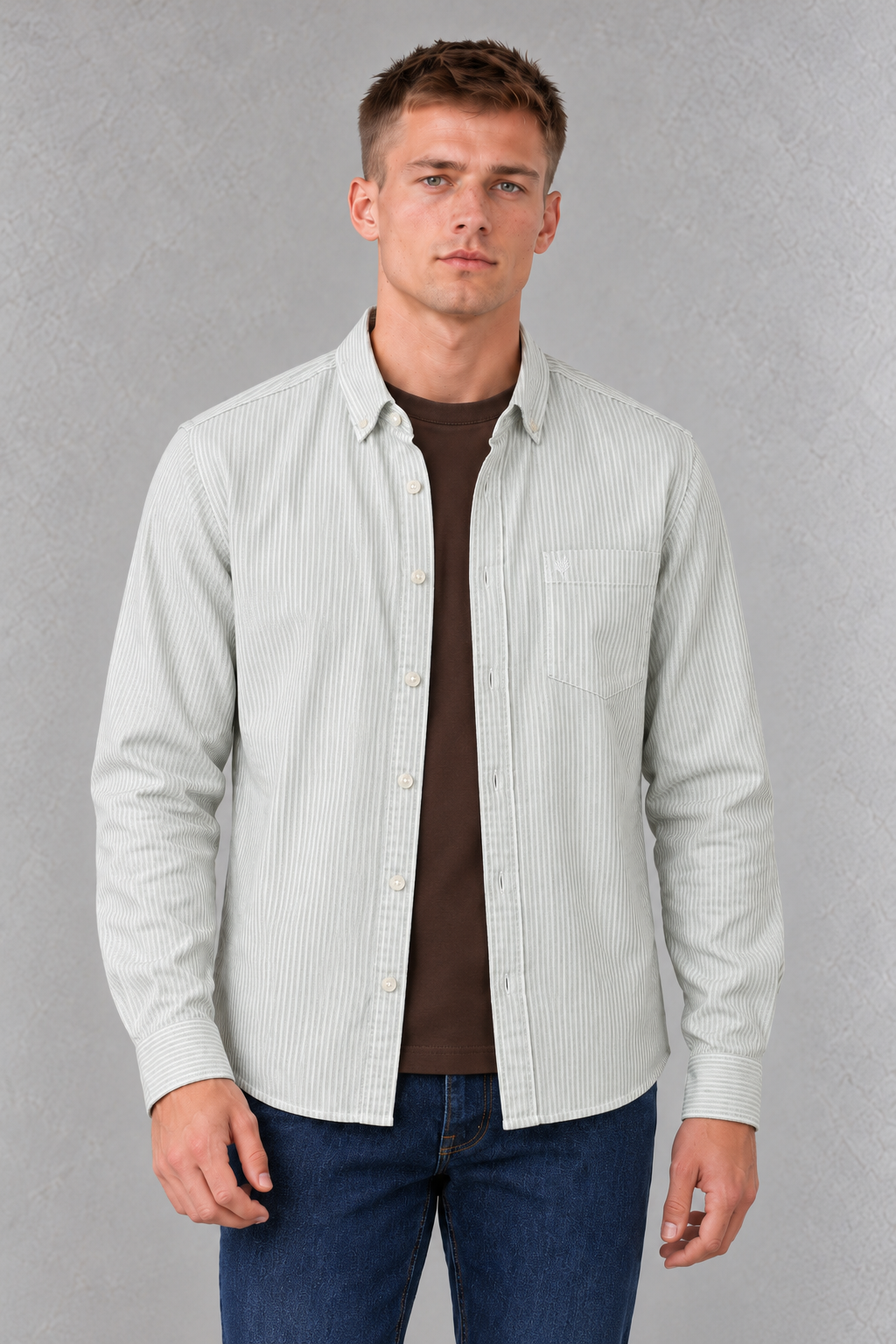 Men's Regular Fit Oxford Striped Full Sleeve Shirt with Button-Down Collar and Chest Pocket – Fern
