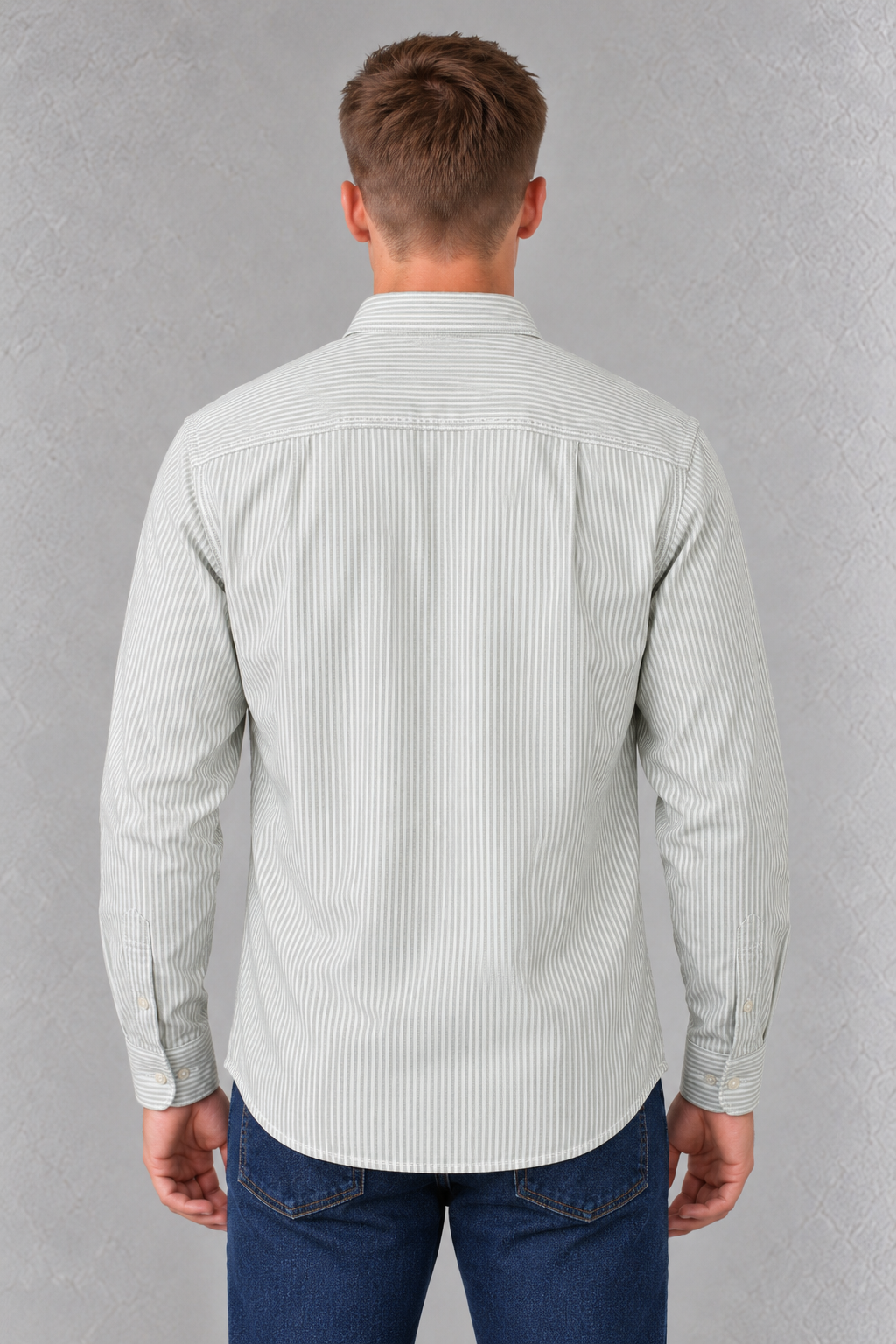 Men's Regular Fit Oxford Striped Full Sleeve Shirt with Button-Down Collar and Chest Pocket – Fern
