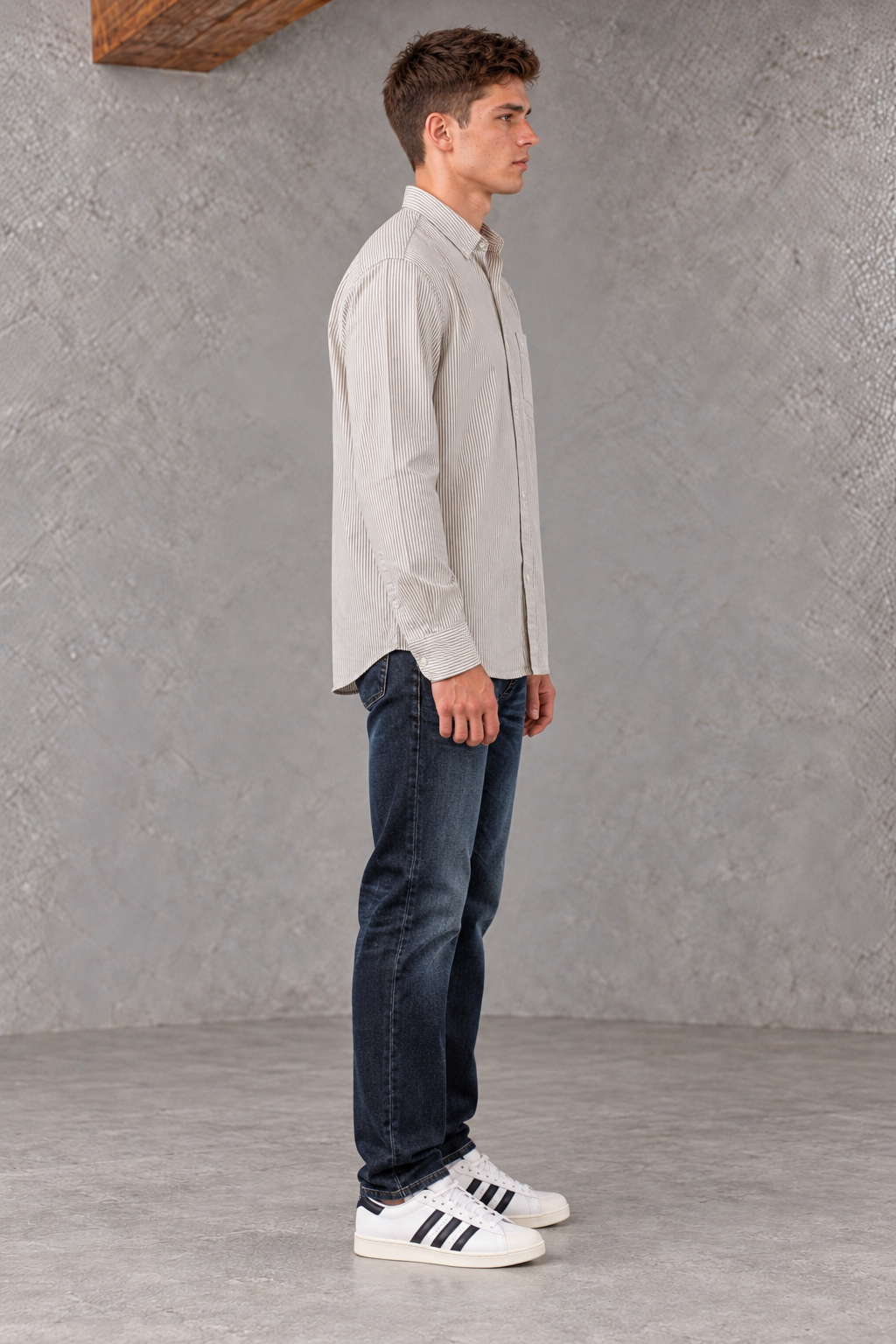 Men's Regular Fit Oxford Vertical Striped Full Sleeve Shirt with Button-Down Collar and Chest Pocket – Natural