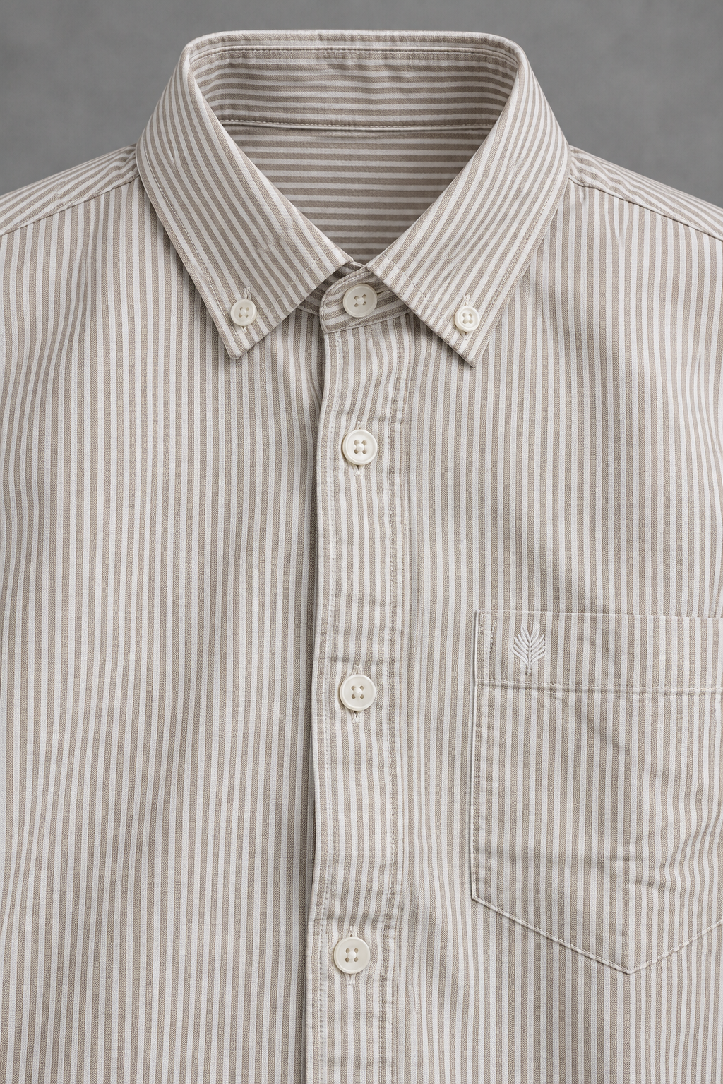 Men's Regular Fit Oxford Vertical Striped Full Sleeve Shirt with Button-Down Collar and Chest Pocket – Natural