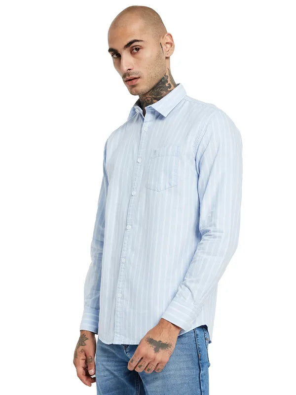 Mettle Striped Opaque Cotton Casual Shirt