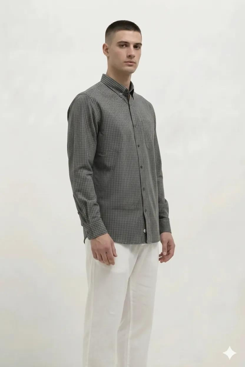 Men Espresso Checked Casual Shirt