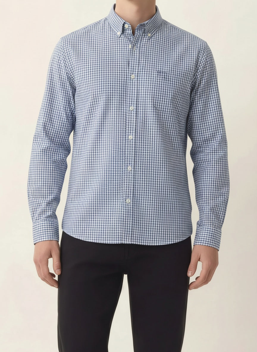 Men Sky Gingham Checks Checked Casual Shirt