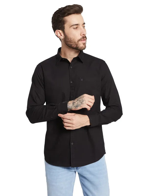 Mettle Spread Collar Curved Cotton Casual Shirt