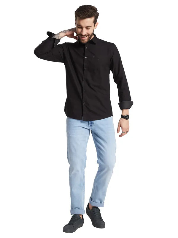 Mettle Spread Collar Curved Cotton Casual Shirt