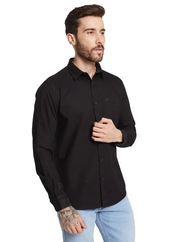 Mettle Spread Collar Curved Cotton Casual Shirt