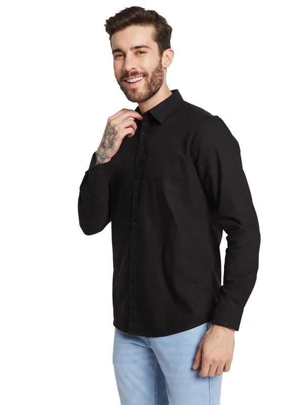 Mettle Spread Collar Curved Cotton Casual Shirt