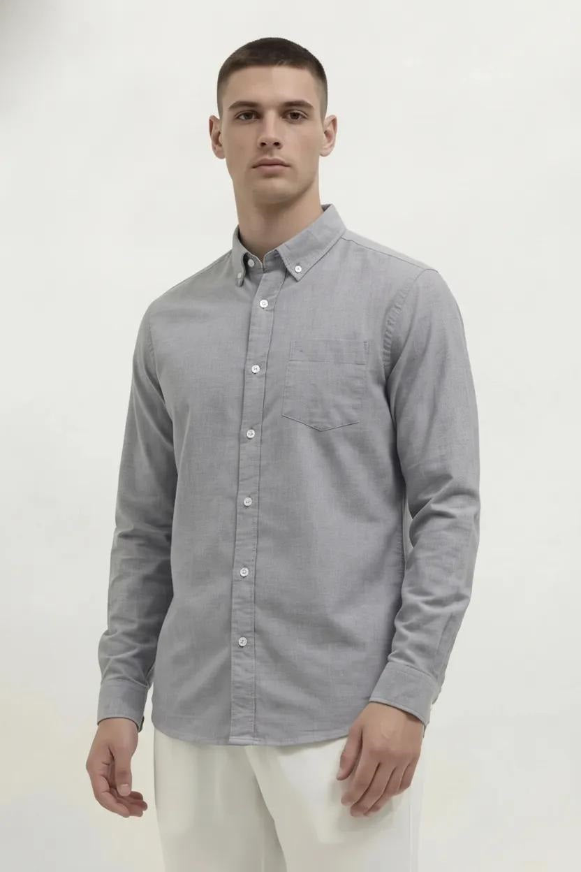 Men Charcoal Solid Casual Shirt
