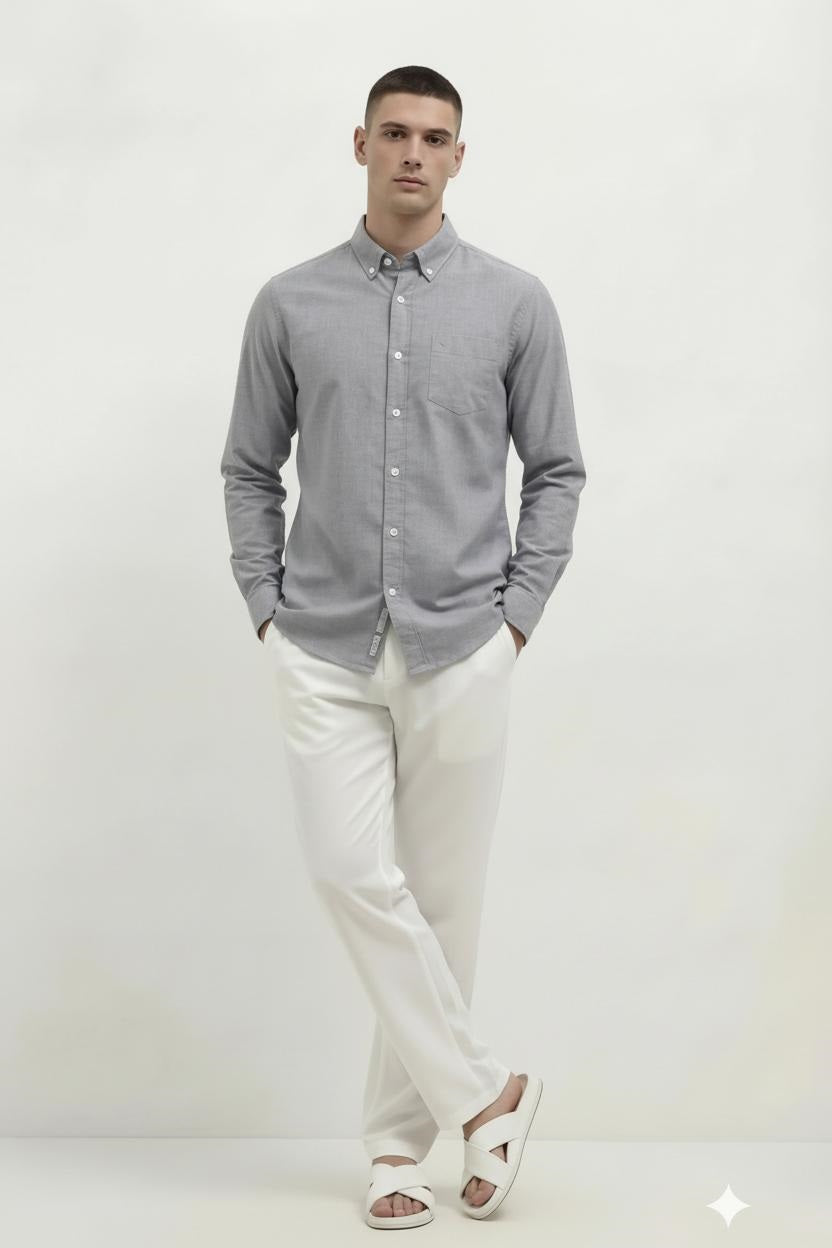 Men Charcoal Solid Casual Shirt