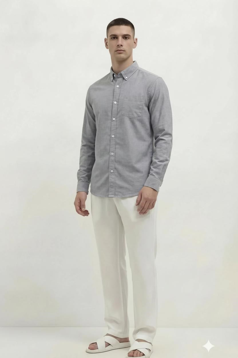 Men Charcoal Solid Casual Shirt