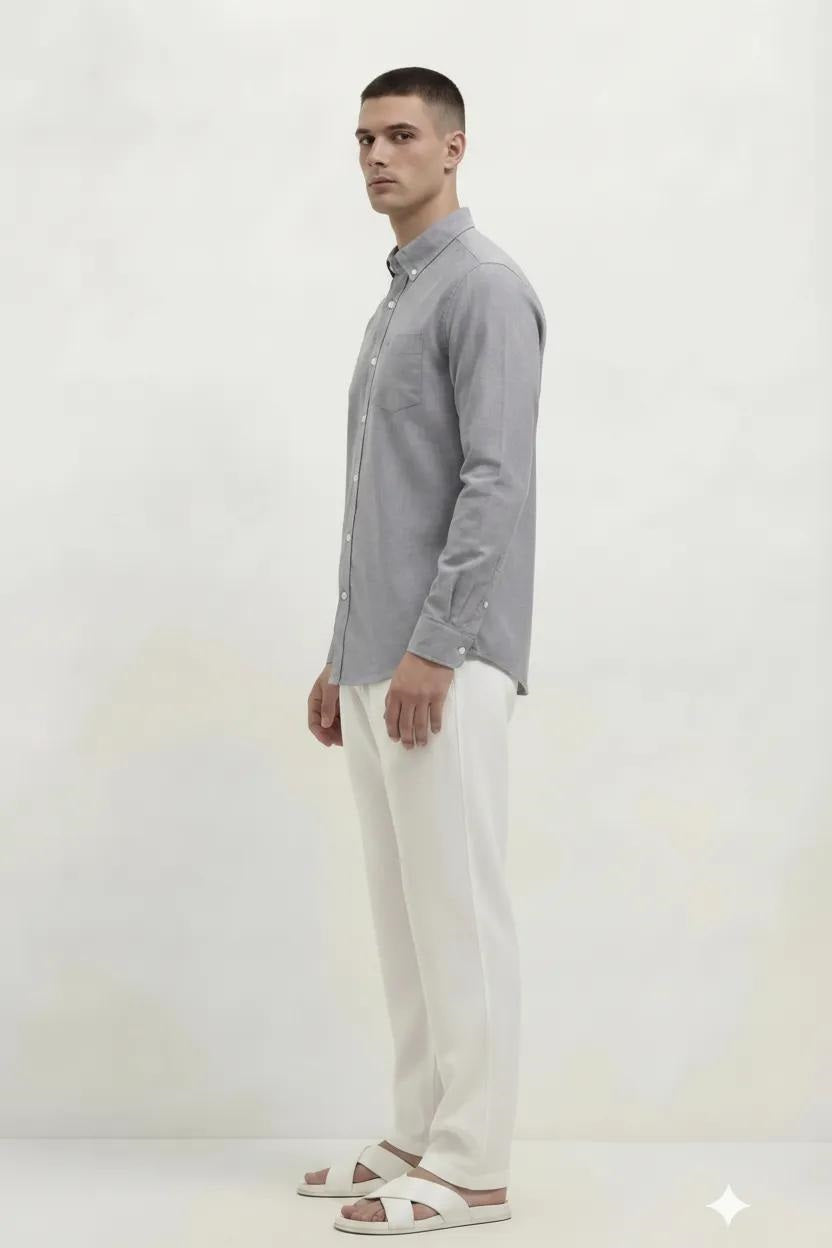 Men Charcoal Solid Casual Shirt