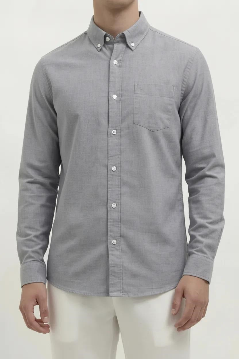 Men Charcoal Solid Casual Shirt