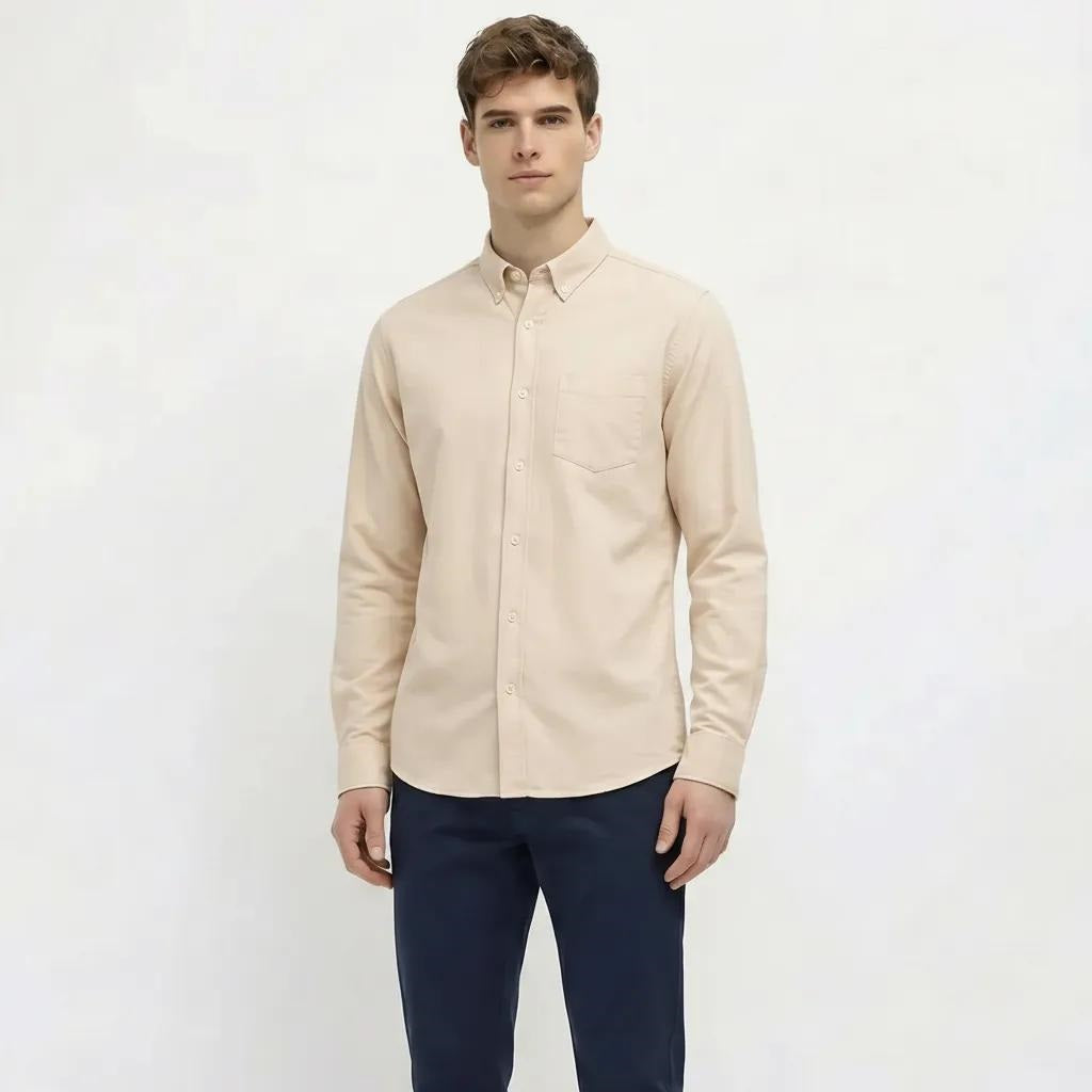Men Peach Solid Casual Shirt