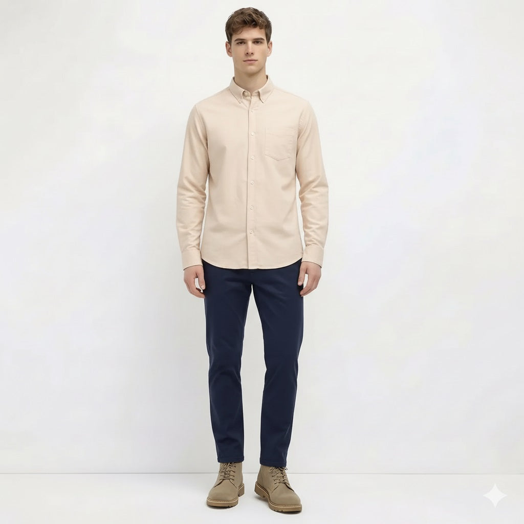 Men Peach Solid Casual Shirt