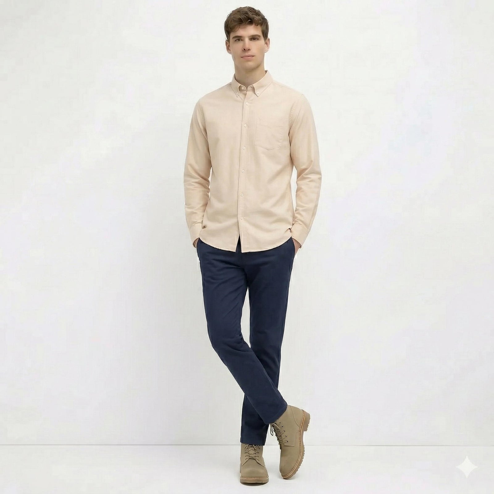 Men Peach Solid Casual Shirt