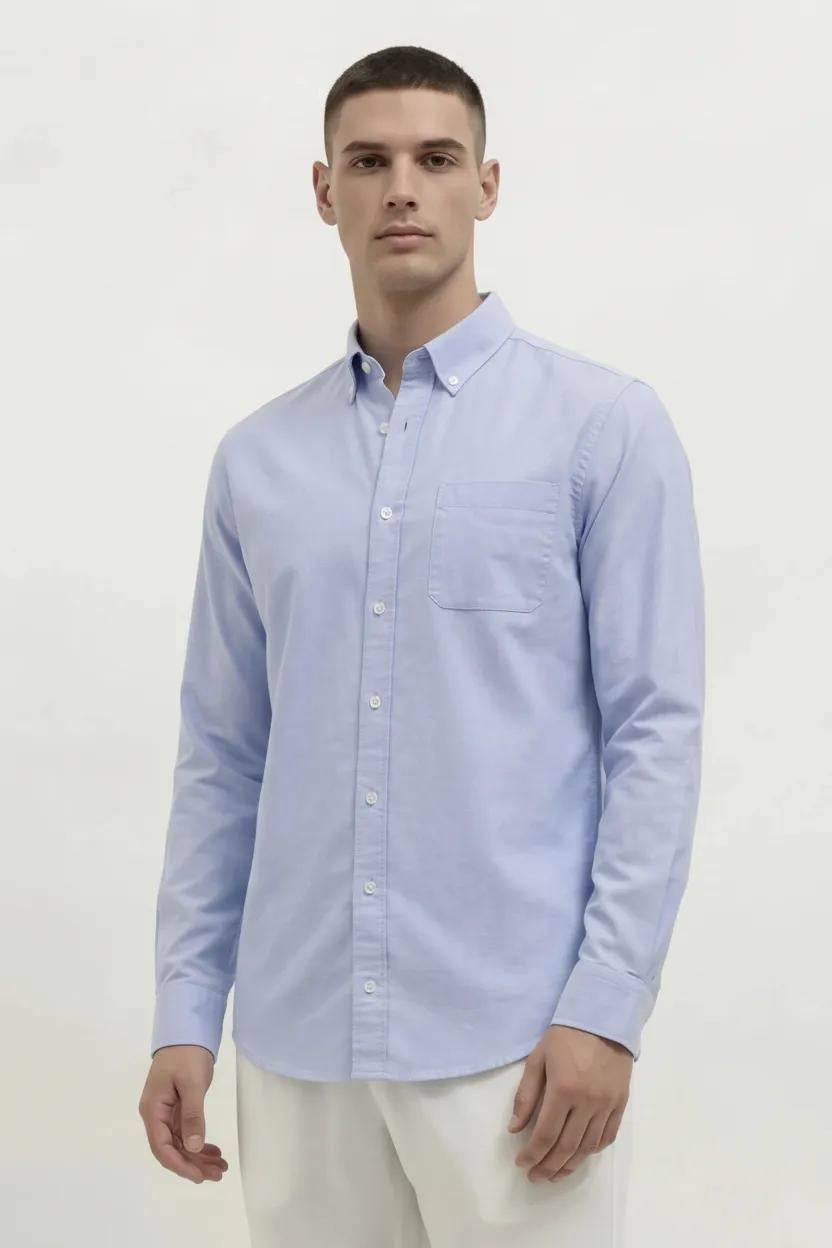 Men Sky Blue Solid Casual Shirt