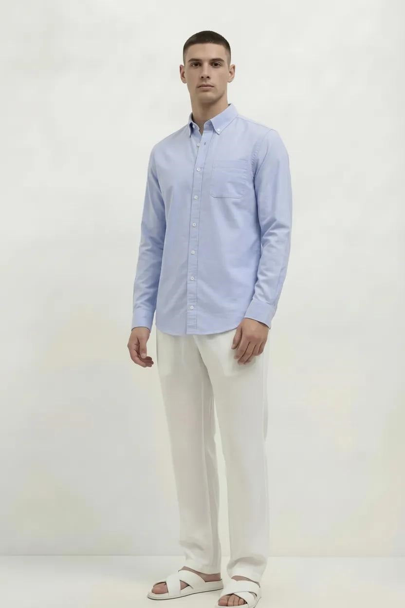 Men Sky Blue Solid Casual Shirt