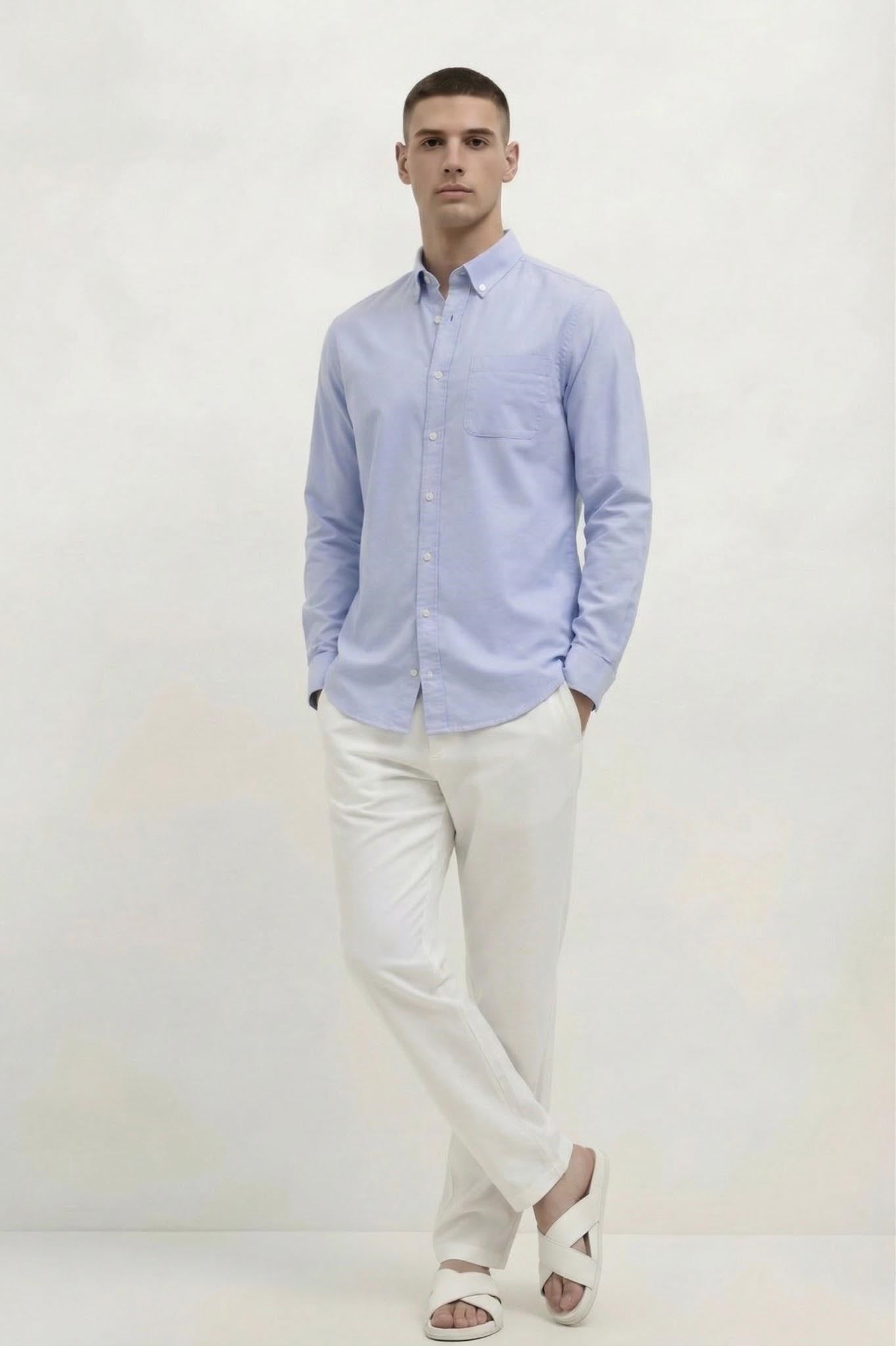 Men Sky Blue Solid Casual Shirt