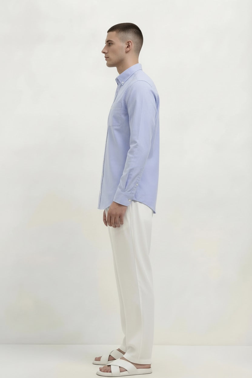 Men Sky Blue Solid Casual Shirt