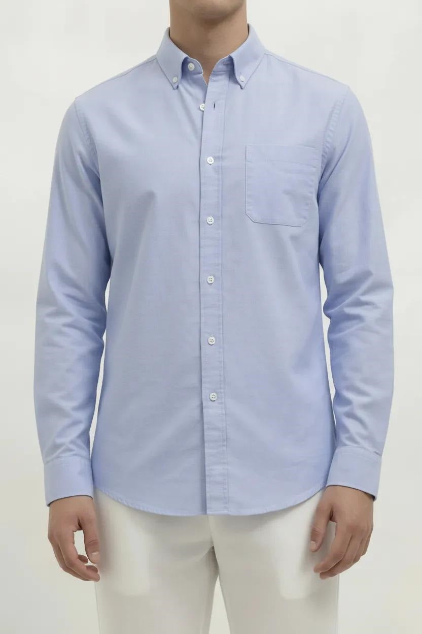 Men Sky Blue Solid Casual Shirt