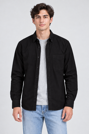 Men’s Regular Fit Corduroy Shirt – Black Full Sleeve Casual Shirt