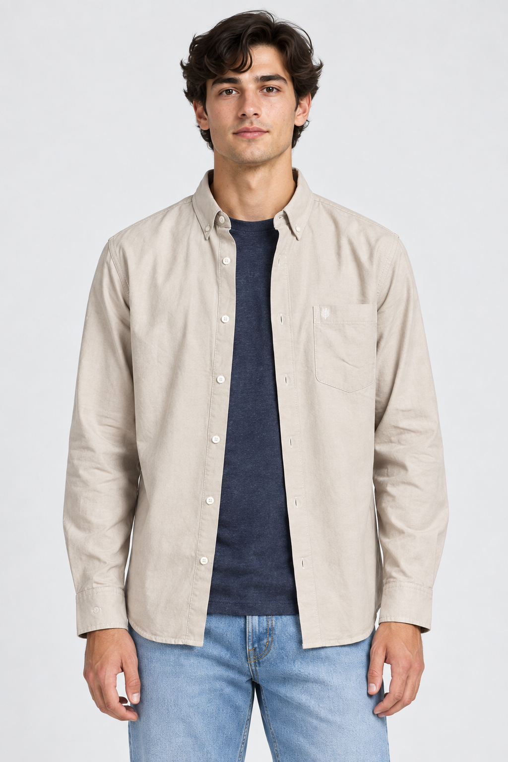 Men’s Regular Fit Oxford Shirt – Natural Full Sleeve Button-Down Casual Shirt