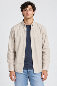 Men’s Regular Fit Oxford Shirt – Natural Full Sleeve Button-Down Casual Shirt