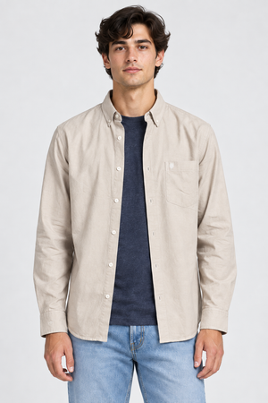 Men’s Regular Fit Oxford Shirt – Natural Full Sleeve Button-Down Casual Shirt