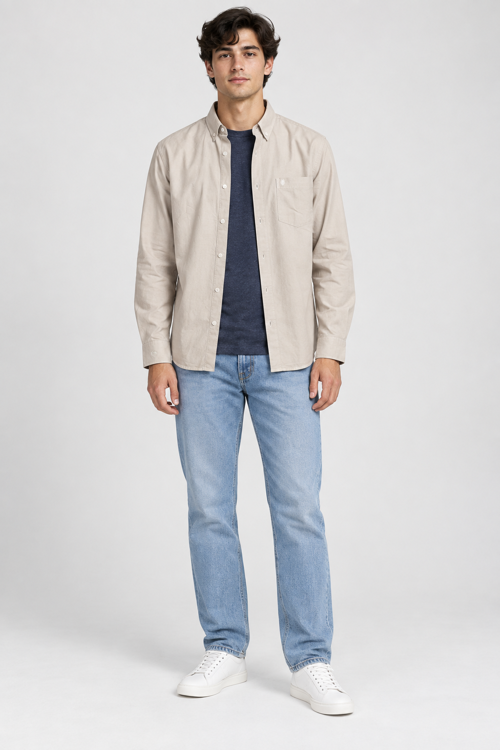 Men’s Regular Fit Oxford Shirt – Natural Full Sleeve Button-Down Casual Shirt