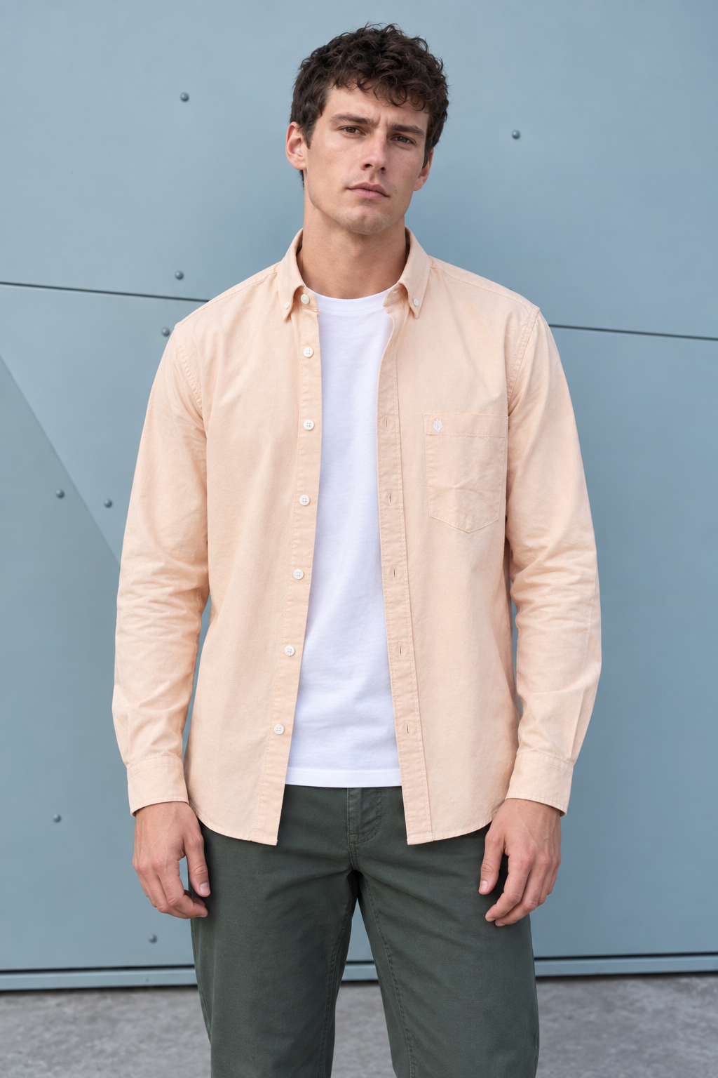 Men’s Orange Oxford Shirt – Regular Fit Full Sleeve Button-Down Casual Shirt