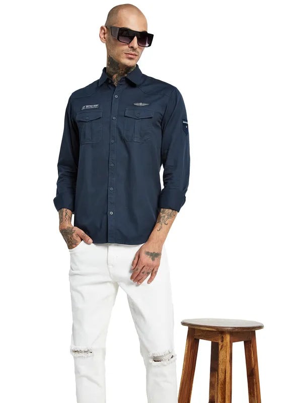 Mettle Spread Collar Cotton Casual Shirt