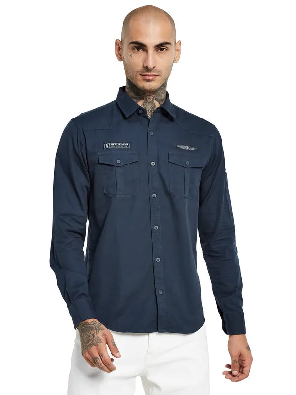 Mettle Spread Collar Cotton Casual Shirt