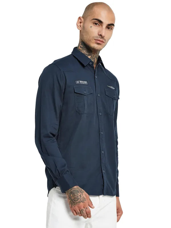 Mettle Spread Collar Cotton Casual Shirt